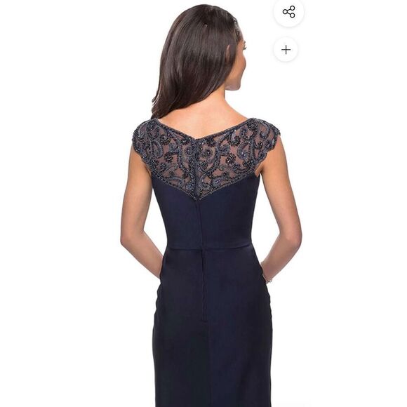 La Femme 25399 Sheath Gown with Rhinestone Embellished Neckline in Navy NWOT Siz - Picture 4 of 7